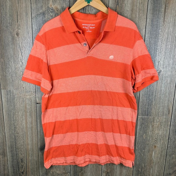 Banana Republic Lot of 3 Polo Shirts Cotton Men Large Striped Solid Orange Green - Picture 2 of 11